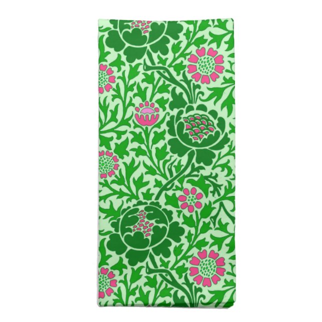 Jacobean Floral, Emerald and Lime Green Cloth Napkin (Folded)