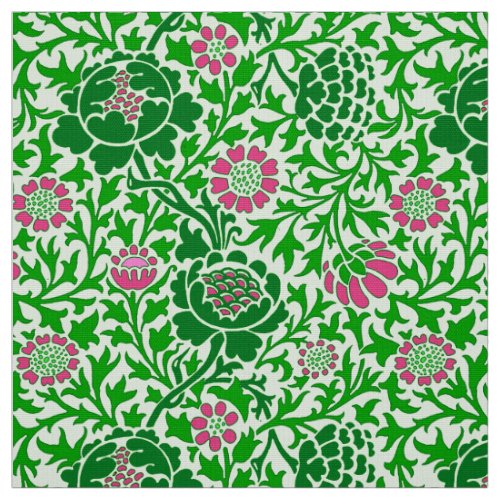 Jacobean Floral Emerald and Lime Green Fabric