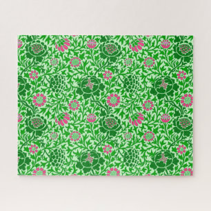 Jacobean Floral, Emerald and Lime Green Jigsaw Puzzle