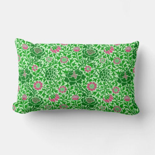 Jacobean Floral Emerald and Lime Green Lumbar Pillow