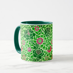 Jacobean Floral, Emerald and Lime Green Mug