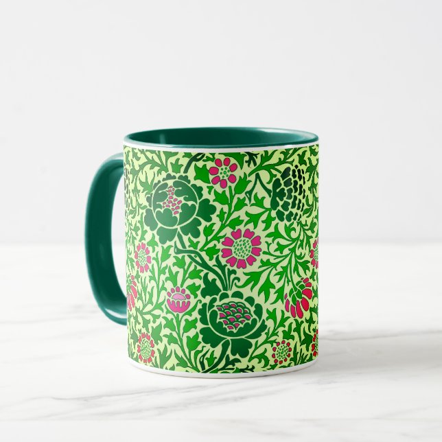 Jacobean Floral, Emerald and Lime Green Mug (Front Left)