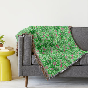 Jacobean Floral, Emerald and Lime Green Throw Blanket