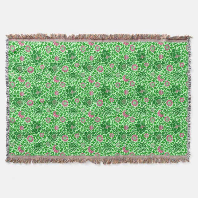 Jacobean Floral, Emerald and Lime Green Throw Blanket (Front)
