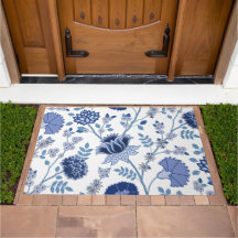 Jacobean Floral Lg Pattern Blue on White