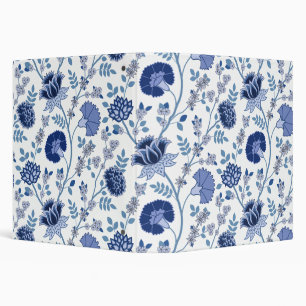 Jacobean Floral Lg Pattern Blues on White 3 Ring Binder