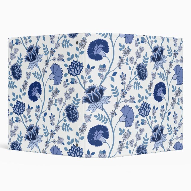 Jacobean Floral Lg Pattern Blues on White 3 Ring Binder (Background)