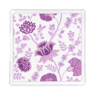 Jacobean Floral Lg Pattern Pinks on White Acrylic Tray