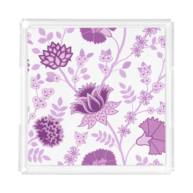 Jacobean Floral Lg Pattern Pinks on White Acrylic Tray (Front)