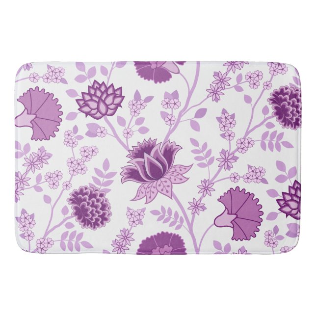 Jacobean Floral Lg Pattern Pinks on White Bath Mat (Front)