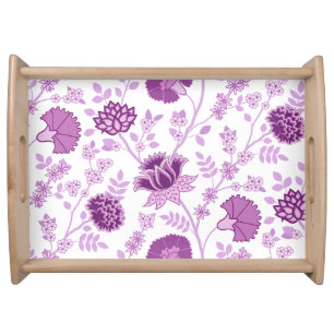 Jacobean Floral Lg Pattern Pinks on White Serving Tray
