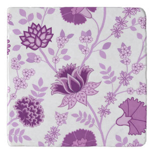 Jacobean Floral Lg Pattern Pinks on White Trivet