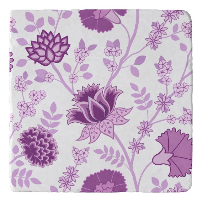 Jacobean Floral Lg Pattern Pinks on White Trivet (Front)