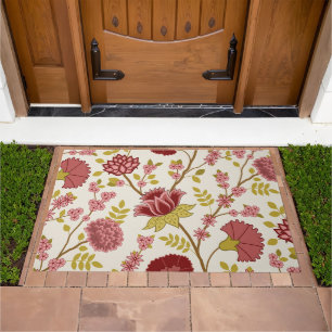 Jacobean Floral Lg Pattern Reds Pinks Gold Cream Doormat