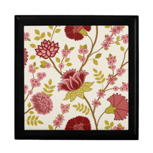 Jacobean Floral Lg Pattern Reds Pinks Gold Cream Gift Box