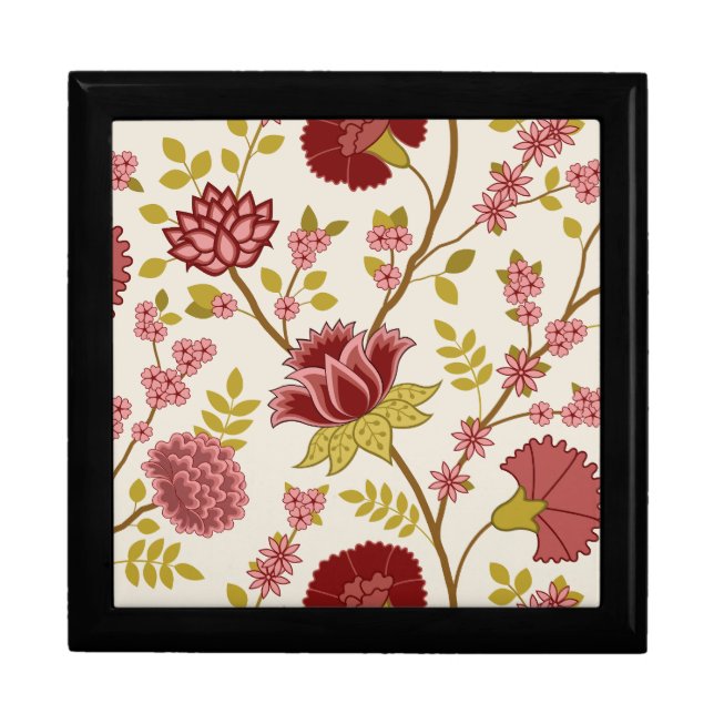 Jacobean Floral Lg Pattern Reds Pinks Gold Cream Gift Box (Front)