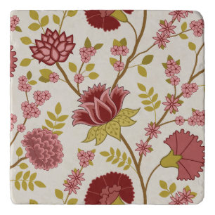 Jacobean Floral Lg Pattern Reds Pinks Gold Cream Trivet