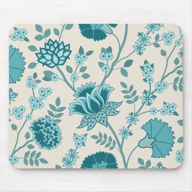 Jacobean Floral Lg Pattern Teals on Cream Mouse Pad (Front)