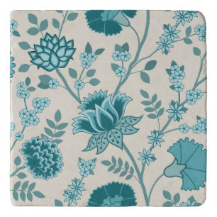 Jacobean Floral Lg Pattern Teals on Cream Trivet