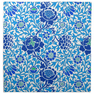 Jacobean Floral , Navy and Cerulean Blue Cloth Napkin