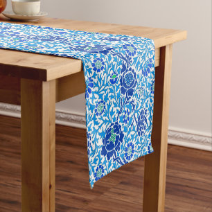 Jacobean Floral , Navy and Cerulean Blue Short Table Runner