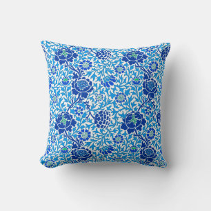 Jacobean Floral, Navy and Cerulean Blue Throw Pillow