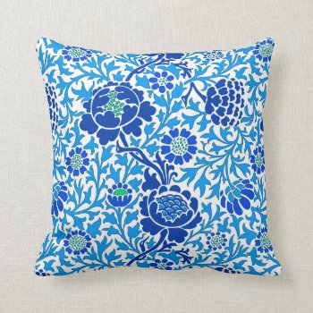 Jacobean Floral   Navy And Cerulean Blue Throw Pillow by Floridity at Zazzle