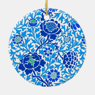 Jacobean Floral, Navy, White and Cerulean Blue Ceramic Ornament