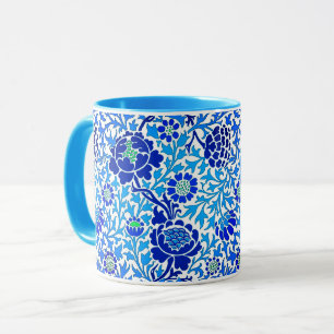 Jacobean Floral, Navy, White and Cerulean Blue Mug