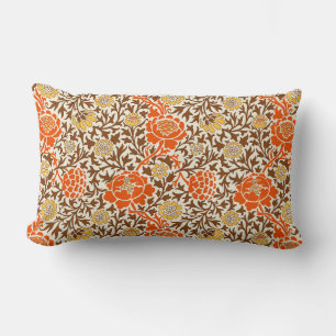Jacobean Floral, Orange, Brown and Mustard Gold Lumbar Pillow