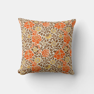 Jacobean Floral, Orange, Brown and Mustard Gold Throw Pillow