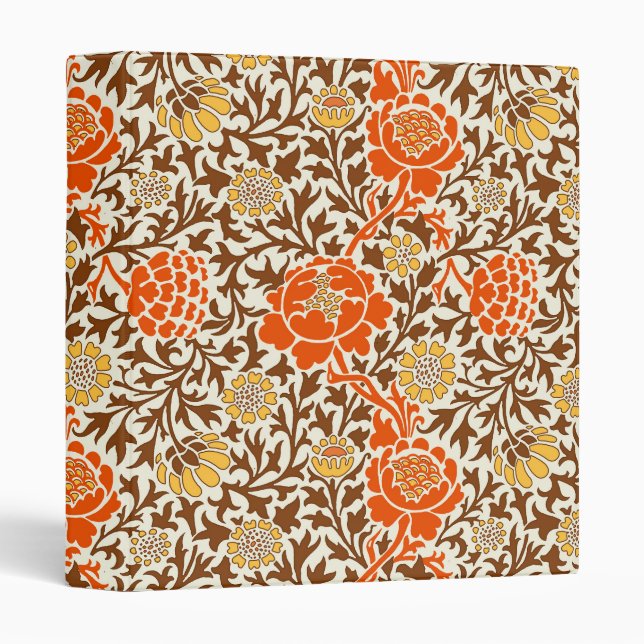 Jacobean Floral , Orange Brown & Mustard Gold 3 Ring Binder (Front/Spine)