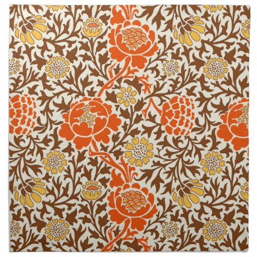 Jacobean Floral  Orange Brown  Mustard Gold Cloth Napkin