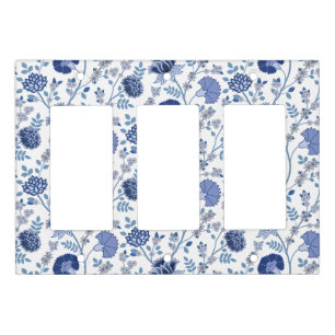 Jacobean Floral Pattern Blues on White Light Switch Cover