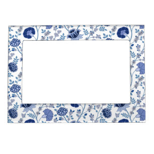Jacobean Floral Pattern Blues on White Magnetic Frame