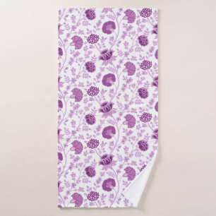 Jacobean Floral Pattern Pinks on White Bath Towel