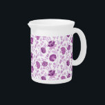 Jacobean Floral Pattern Pinks on White Beverage Pitcher<br><div class="desc">Jacobean style floral surface pattern design in contrasting pinks on a white background.</div>