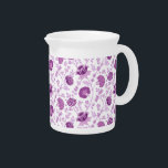 Jacobean Floral Pattern Pinks on White Beverage Pitcher<br><div class="desc">Jacobean style floral surface pattern design in contrasting pinks on a white background.</div>