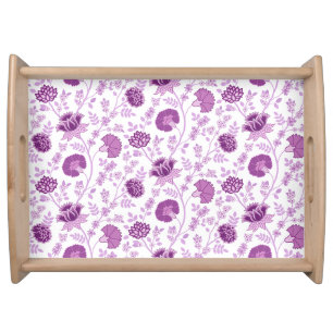 Jacobean Floral Pattern Pinks on White Serving Tray