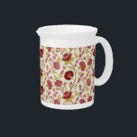 Jacobean Floral Pattern Reds Pinks Gold Cream Beverage Pitcher<br><div class="desc">Jacobean style floral surface pattern design in reds,  pinks,  faux gold colors and cream.</div>