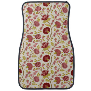 Jacobean Floral Pattern Reds Pinks Gold Cream Car Floor Mat
