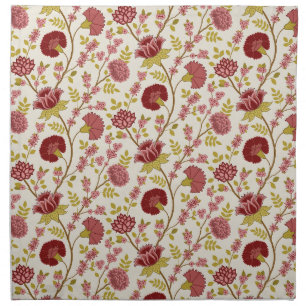 Jacobean Floral Pattern Reds Pinks Gold Cream Cloth Napkin