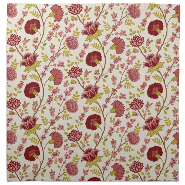 Jacobean Floral Pattern Reds Pinks Gold Cream Cloth Napkin (Front)