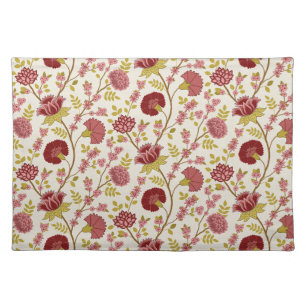 Jacobean Floral Pattern Reds Pinks Gold Cream Cloth Placemat