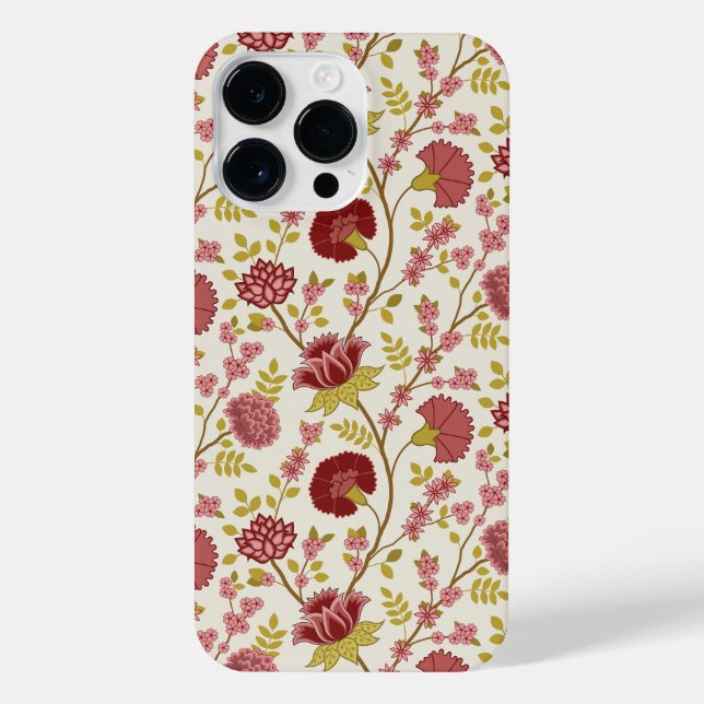 Jacobean Floral Pattern Reds Pinks Gold Cream iPhone Case (Back)