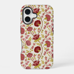 Jacobean Floral Pattern Reds Pinks Gold Cream iPhone 16 Case