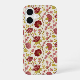 Jacobean Floral Pattern Reds Pinks Gold Cream iPhone 16 Case