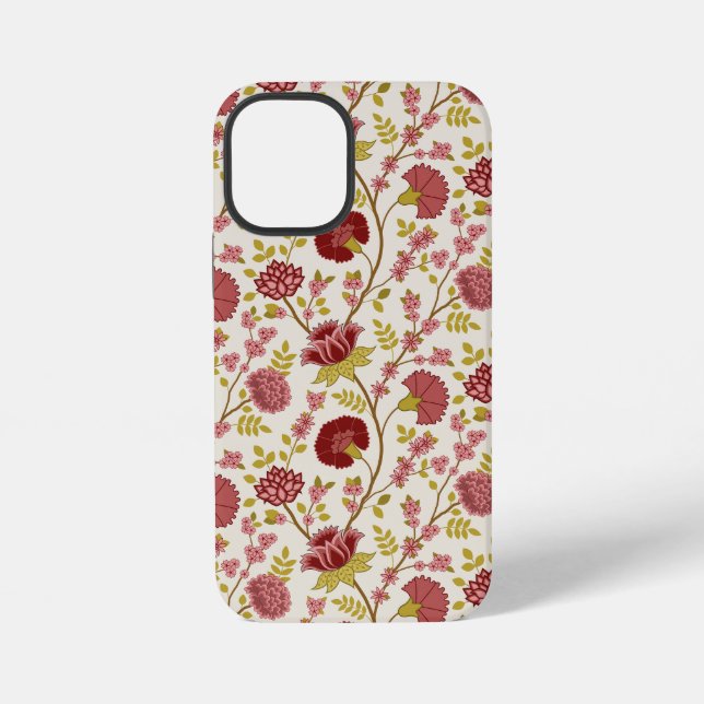 Jacobean Floral Pattern Reds Pinks Gold Cream iPhone Case (Back)