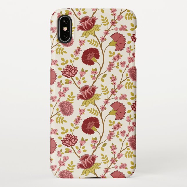 Jacobean Floral Pattern Reds Pinks Gold Cream iPhone Case (Back)