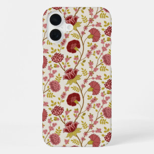 Jacobean Floral Pattern Reds Pinks Gold Cream iPhone 16 Plus Case